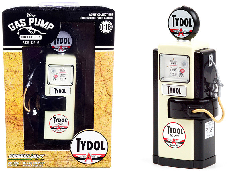 1948 Wayne 100-A Gas Pump "Tydol Flying Gasoline" Black and Cream "Vintage Gas Pumps" Series 9 1/18 Diecast Model by Greenlight-0