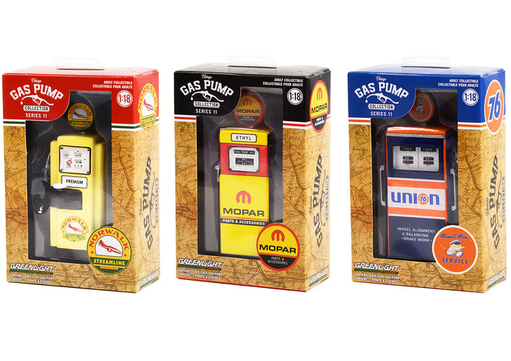 "Vintage Gas Pump" Set of 3 Pumps Series 11 1/18 Diecast Models by Greenlight-0