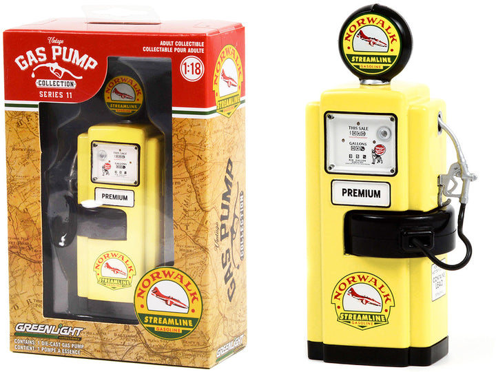 1948 Wayne 100-A Gas Pump "Norwalk Gasoline" Yellow and Black "Vintage Gas Pumps" Series 11 1/18 Diecast Model by Greenlight-0