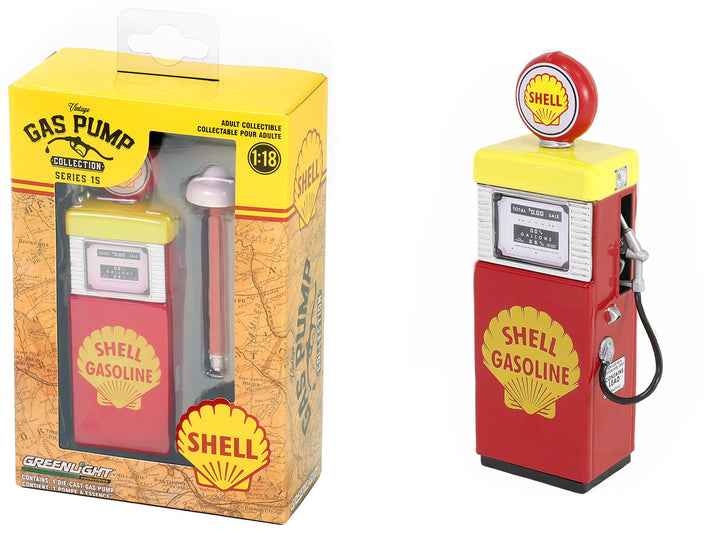 1951 Wayne 505 Gas Pump "Shell Gasoline" Red and Yellow "Vintage Gas Pumps" Series 15 1/18 Diecast Replica by Greenlight-0