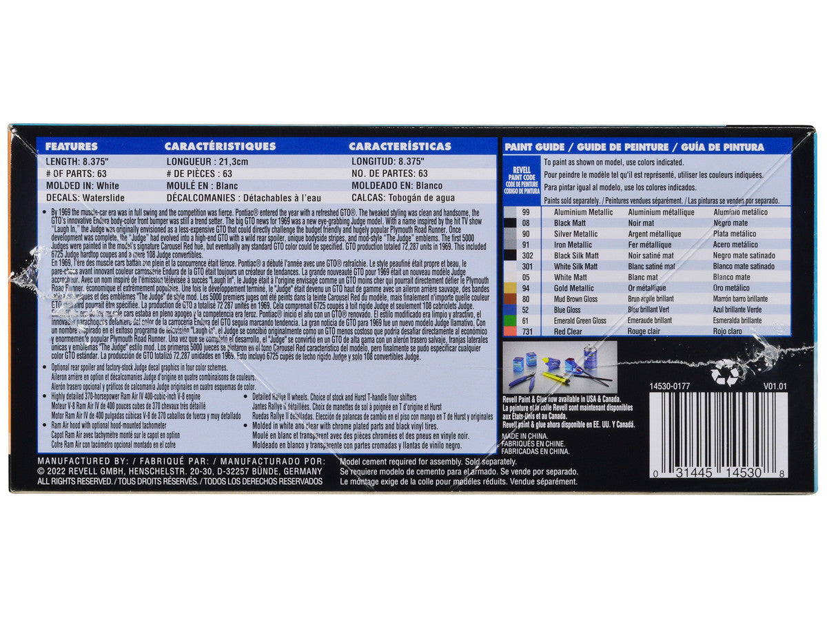 Level 4 Model Kit 1969 Pontiac GTO 2-in-1 Kit 1/24 Scale Model by Revell-3