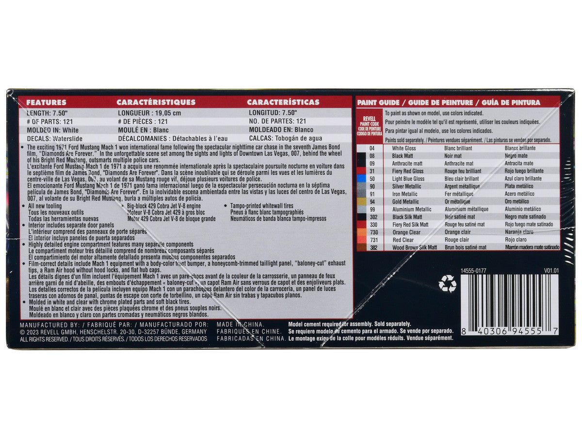 Level 4 Model Kit 1971 Ford Mustang Mach 1 James Bond 007 "Diamonds Are Forever" (1971) Movie 1/25 Scale Model by Revell-3