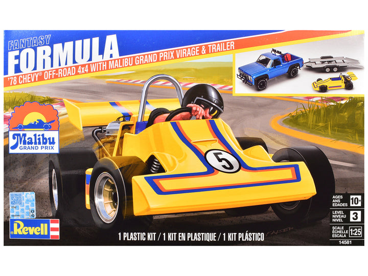 Level 3 Model Kit 1978 Chevrolet Off-Road 4x4 Pickup Truck and "Malibu Grand Prix" Virage with Trailer "Fantasy Formula" 1/25 Scale Model by Revell-0