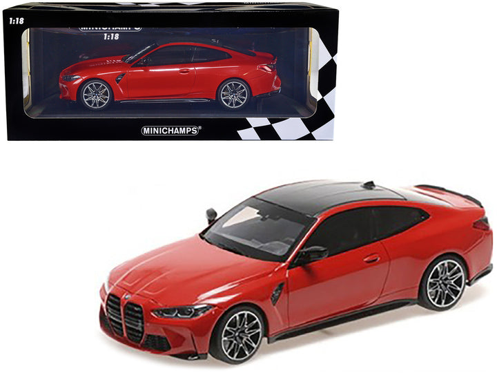 2020 BMW M4 Red Metallic with Carbon Top Limited Edition to 720 pieces Worldwide 1/18 Diecast Model Car by Minichamps-0