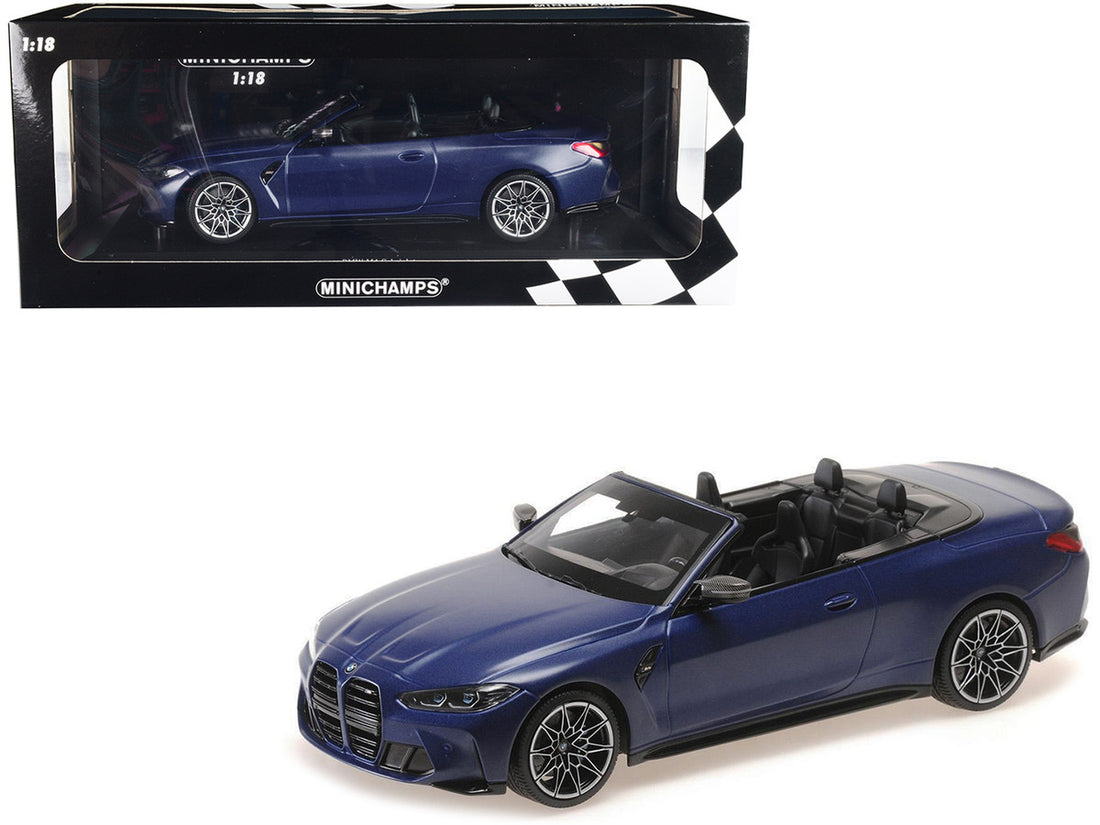 2021 BMW M4 Cabriolet Matt Blue Metallic Limited Edition to 438 pieces Worldwide 1/18 Diecast Model Car by Minichamps-0