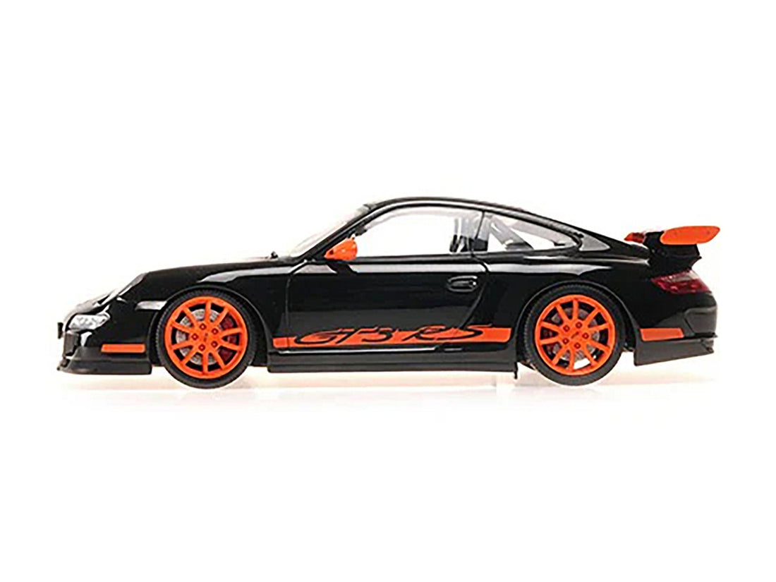 2007 Porsche 911 GT3 RS Black with Orange Stripes 1/18 Diecast Model Car by Minichamps-1