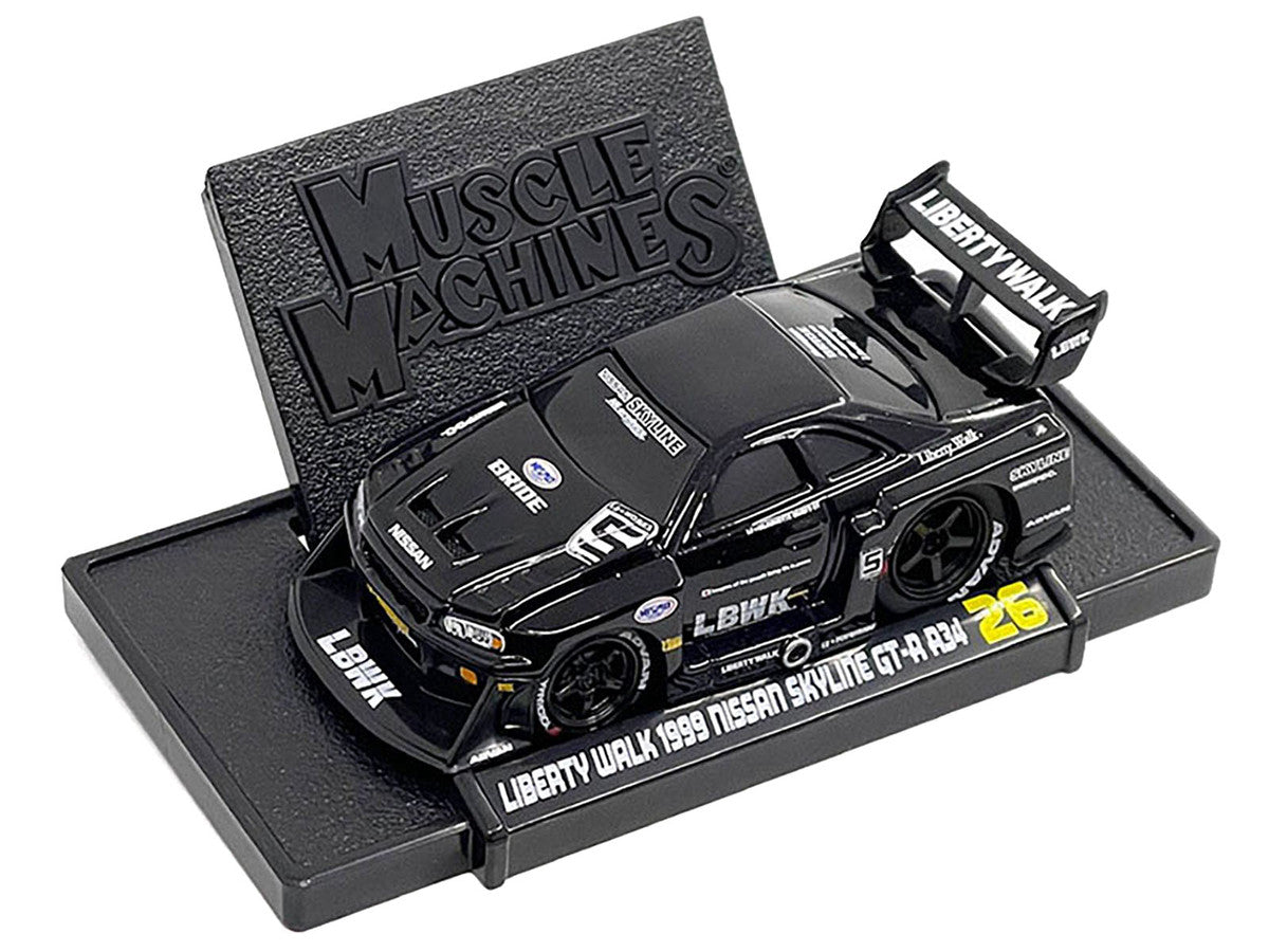 1999 Nissan Skyline GT-R (R34) #5 "Liberty Walk" Black 1/64 Diecast Model Car by Muscle Machines-1