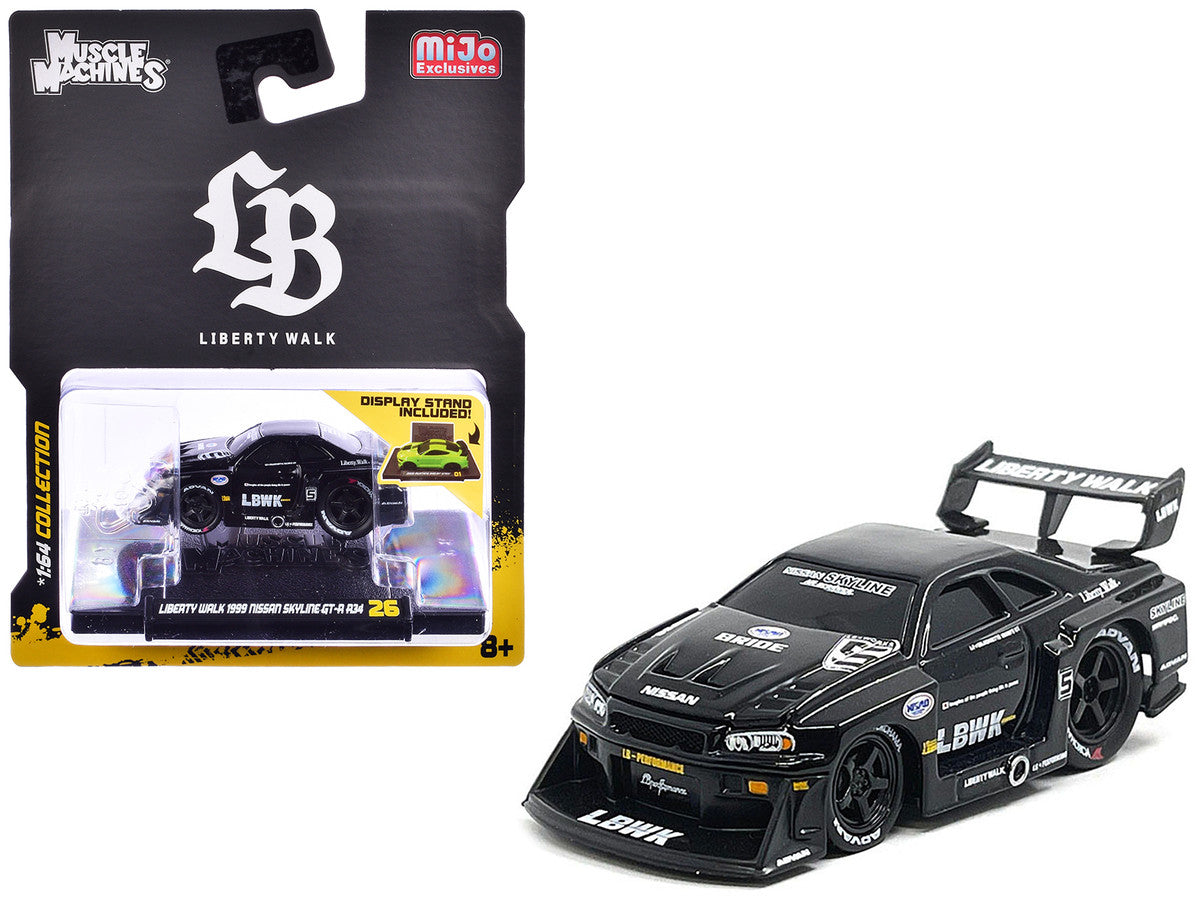 1999 Nissan Skyline GT-R (R34) #5 "Liberty Walk" Black 1/64 Diecast Model Car by Muscle Machines-2
