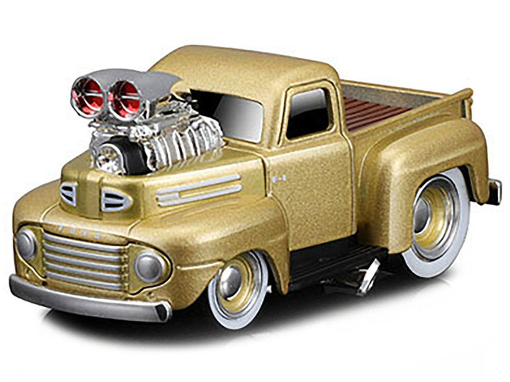 1949 Ford F1 Pickup Truck Gold Metallic 1/64 Diecast Model Car by Muscle Machines-1