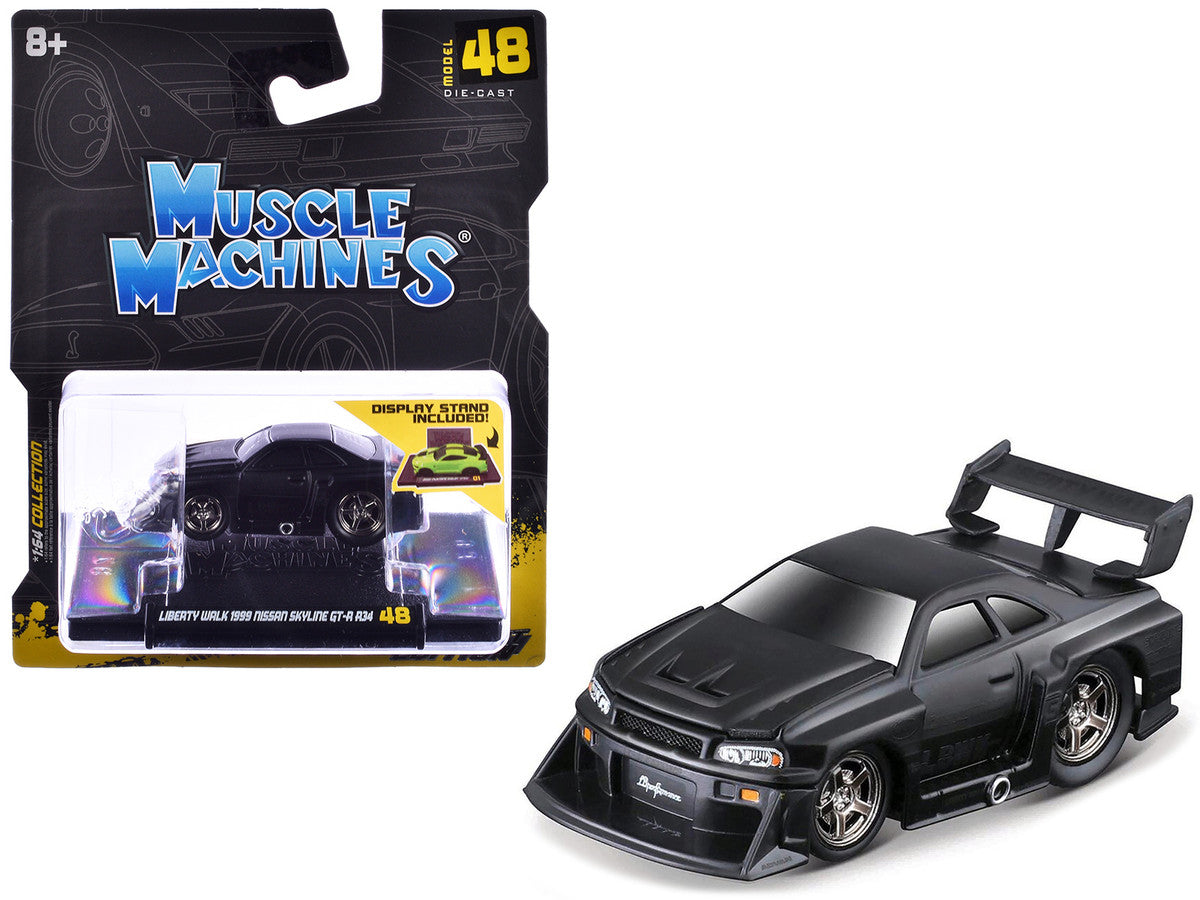 1999 Nissan Skyline GT-R (R34) #5 "Liberty Walk" Matt Black 1/64 Diecast Model Car by Muscle Machines-2