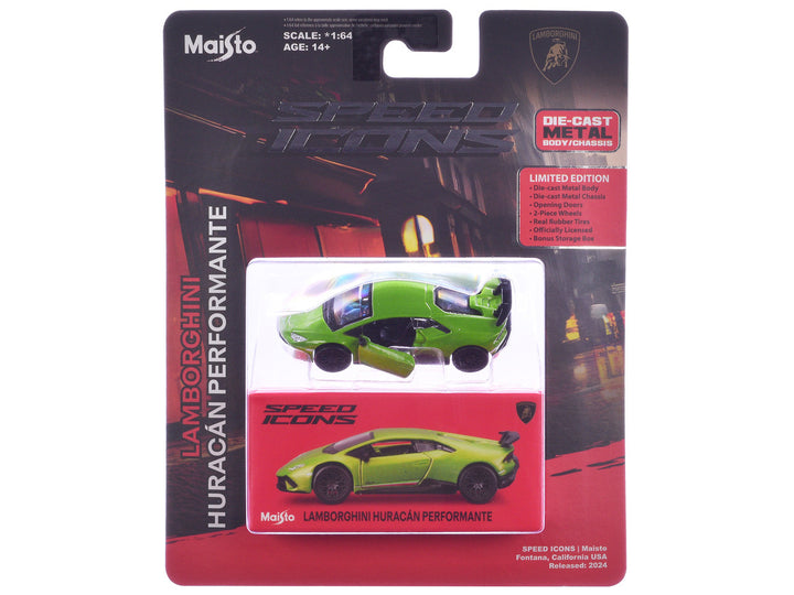 Lamborghini Huracan Performante Green "Speed Icons" Series 1/64 Diecast Model Car by Maisto-1