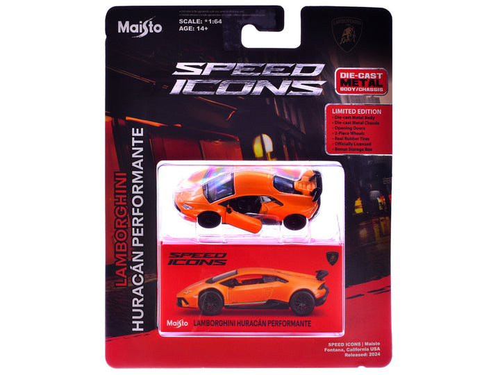Lamborghini Huracan Performante Orange "Speed Icons" Series 1/64 Diecast Model Car by Maisto-1