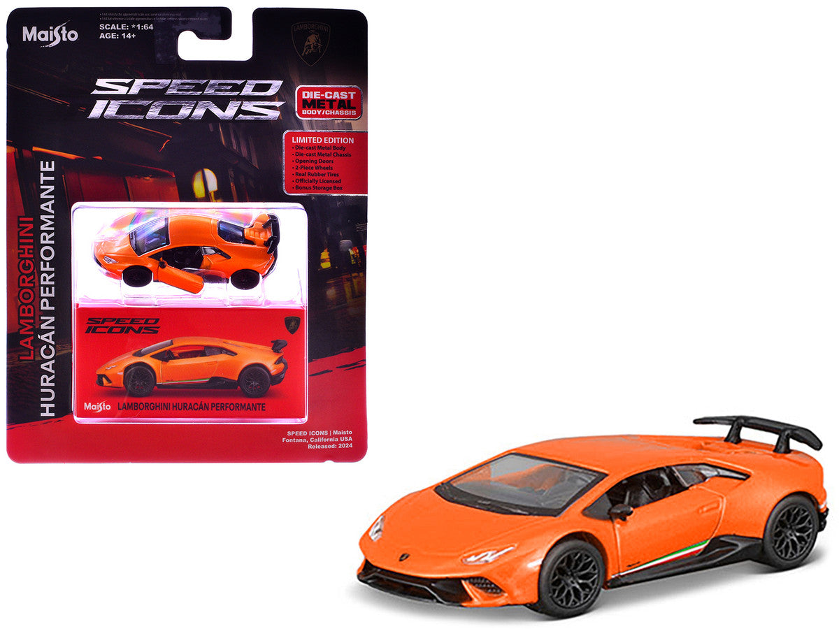 Lamborghini Huracan Performante Orange "Speed Icons" Series 1/64 Diecast Model Car by Maisto-2