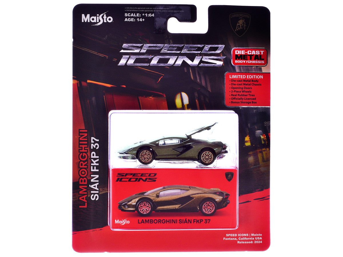 Lamborghini Sian FKP 37 Green Metallic "Speed Icons" Series 1/64 Diecast Model Car by Maisto-1