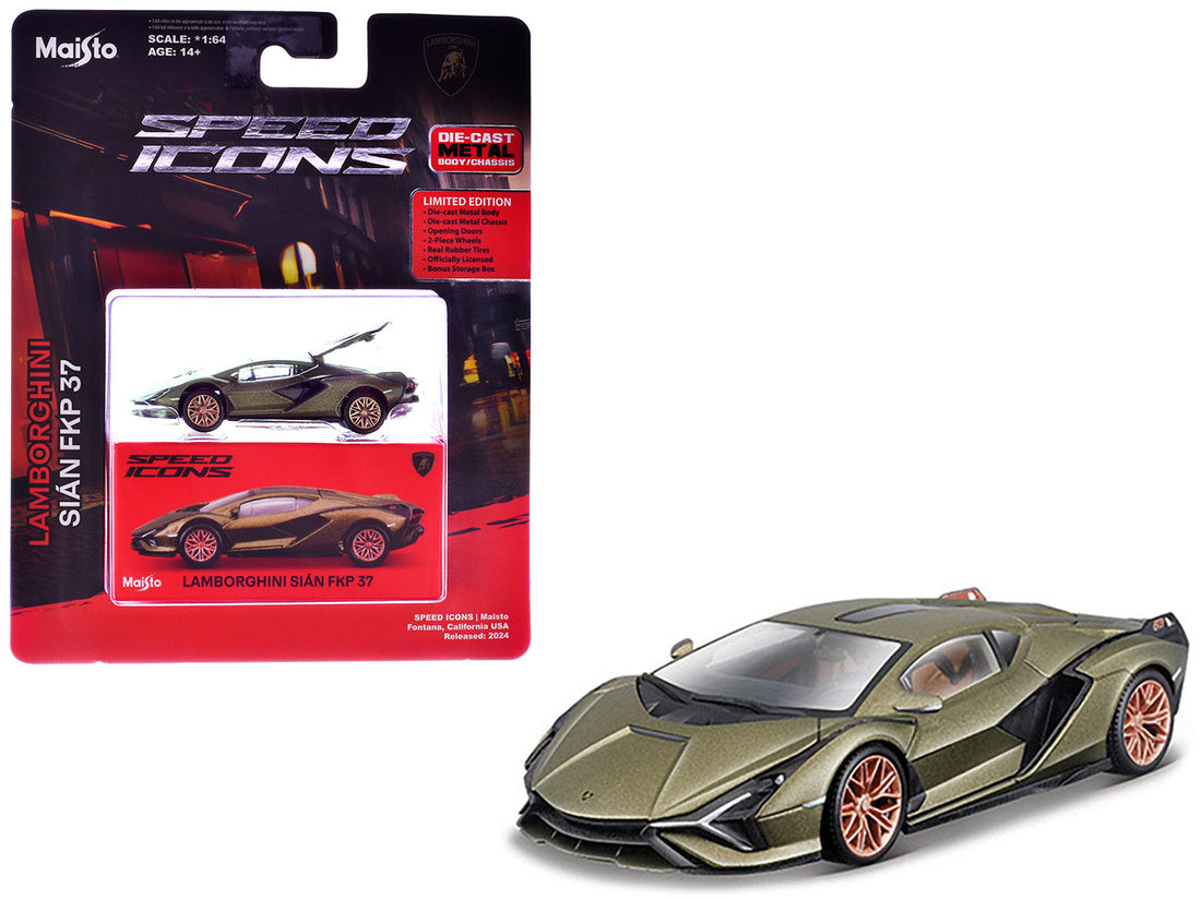 Lamborghini Sian FKP 37 Green Metallic "Speed Icons" Series 1/64 Diecast Model Car by Maisto-2