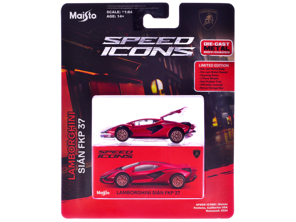Lamborghini Sian FKP 37 Red Metallic "Speed Icons" Series 1/64 Diecast Model Car by Maisto 2
