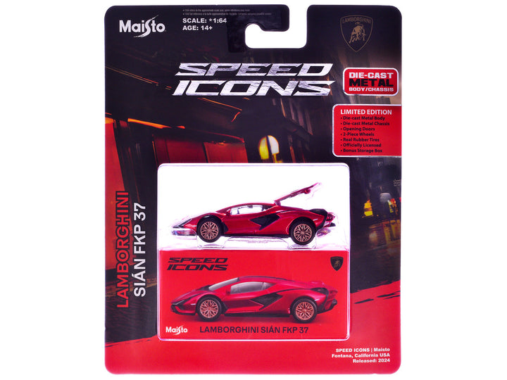 Lamborghini Sian FKP 37 Red Metallic "Speed Icons" Series 1/64 Diecast Model Car by Maisto 2