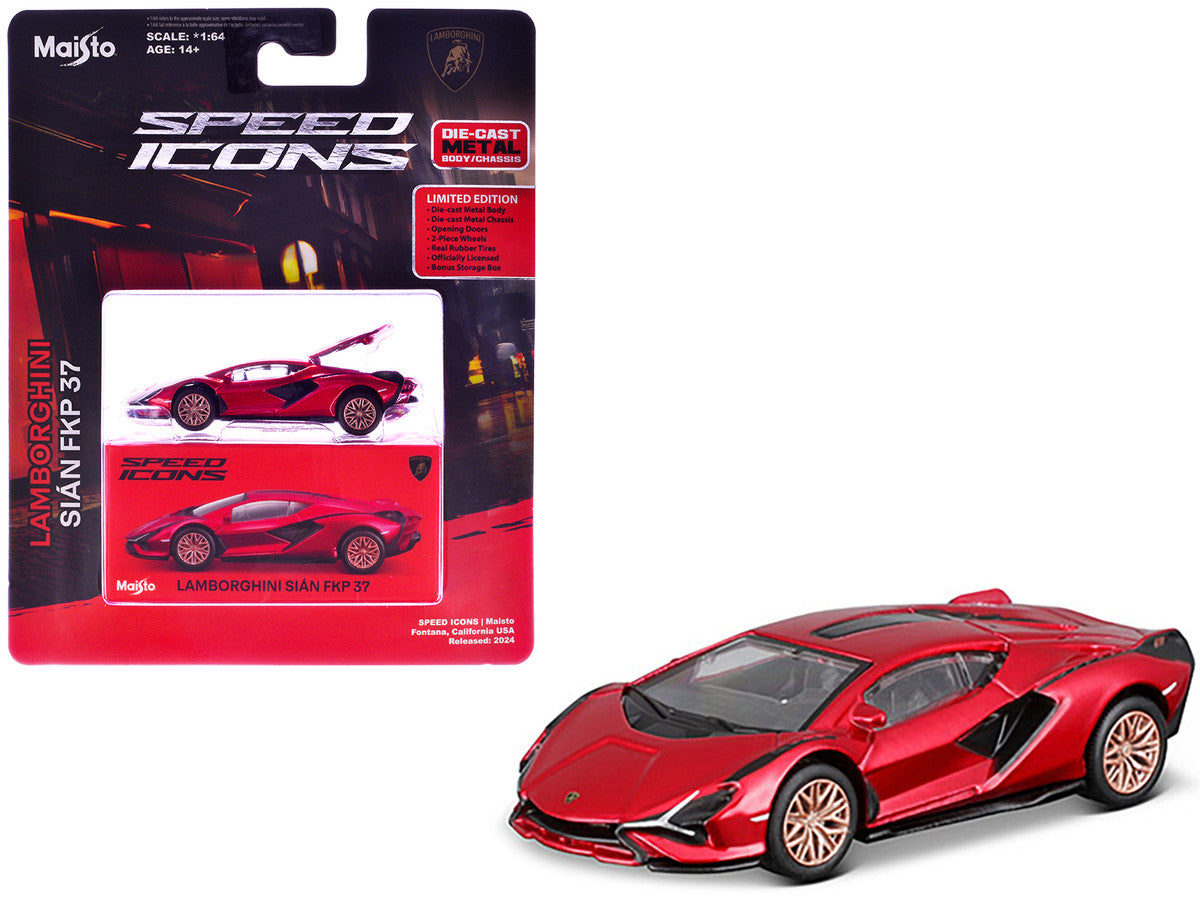 Lamborghini Sian FKP 37 Red Metallic "Speed Icons" Series 1/64 Diecast Model Car by Maisto 3