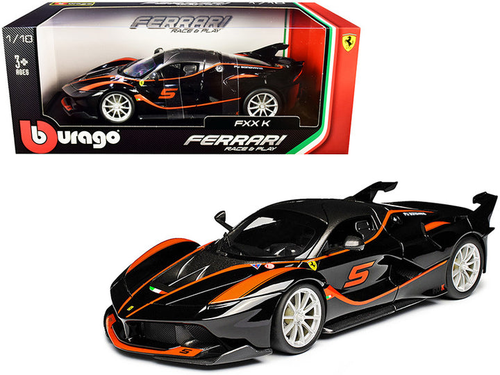 Ferrari FXX-K #5 Fu Songyang Black with Gray Top and Orange Stripes 1/18 Diecast Model Car by Bburago-0