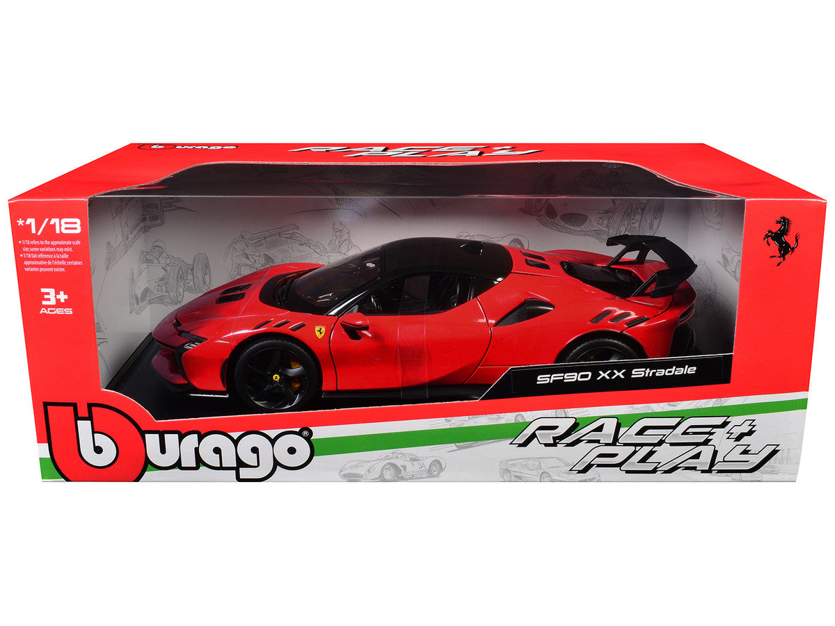Ferrari SF90 XX Stradale Red with Black Top "Race + Play" Series 1/18 Diecast Model Car by Bburago 4