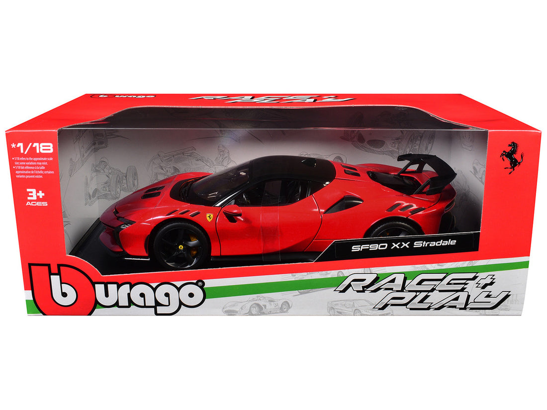 Ferrari SF90 XX Stradale Red with Black Top "Race + Play" Series 1/18 Diecast Model Car by Bburago 4