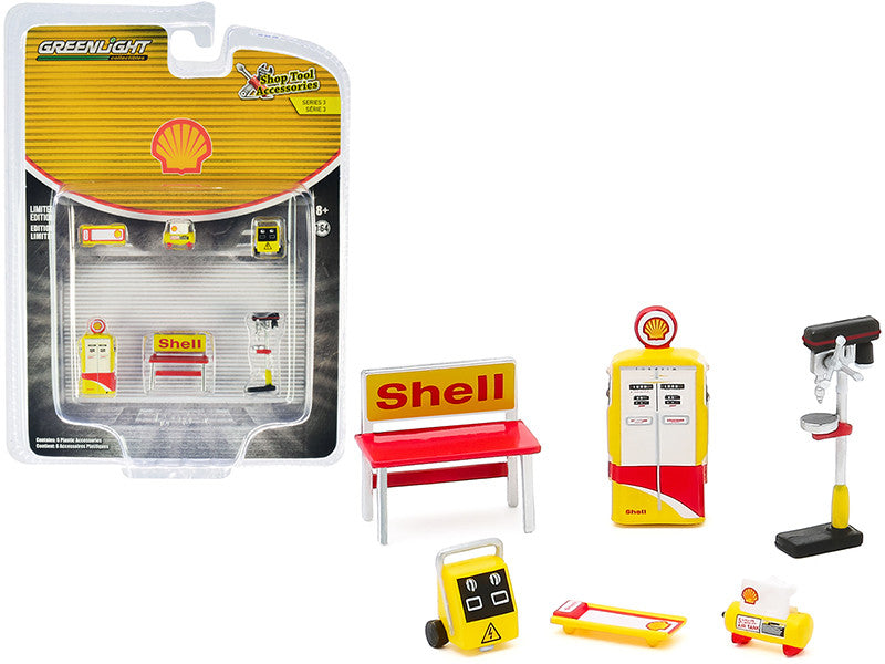 Shell Oil 6 piece Shop Tools Set "Shop Tool Accessories" Series 3 1/64 by Greenlight