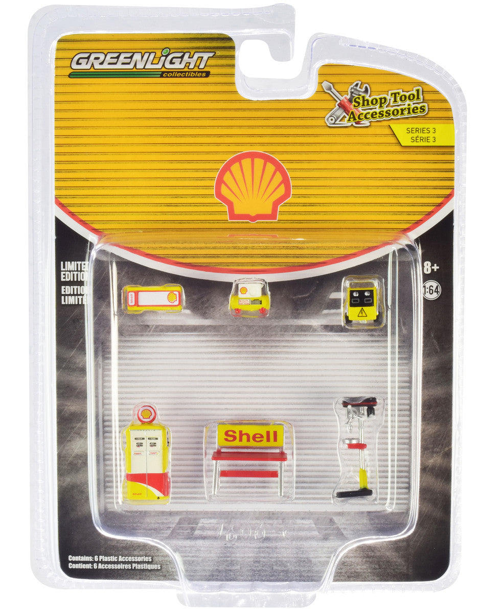 Shell Oil 6 piece Shop Tools Set "Shop Tool Accessories" Series 3 1/64 by Greenlight 3