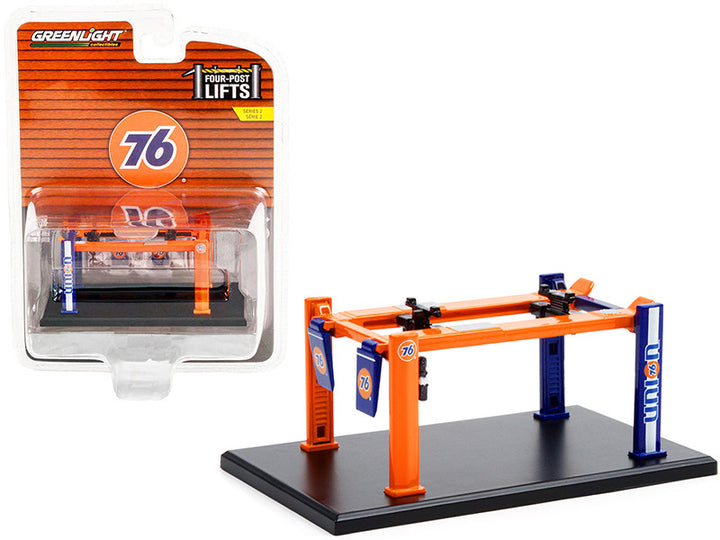 Adjustable Four-Post Lift "Union 76" Orange and Blue "Four-Post Lifts" Series 2 1/64 Diecast Model by Greenlight-0