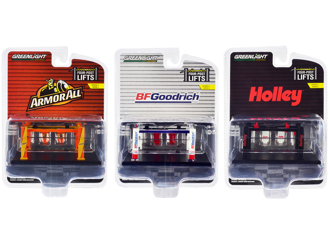 "Four-Post Lifts" Set of 3 pieces Series 4 1/64 Diecast Models by Greenlight-0