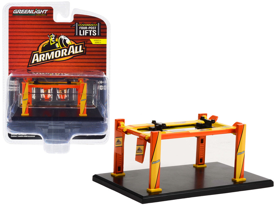 Adjustable Four-Post Lift "ArmorAll" Orange and Yellow "Four-Post Lifts" Series 4 1/64 Diecast Model by Greenlight-0