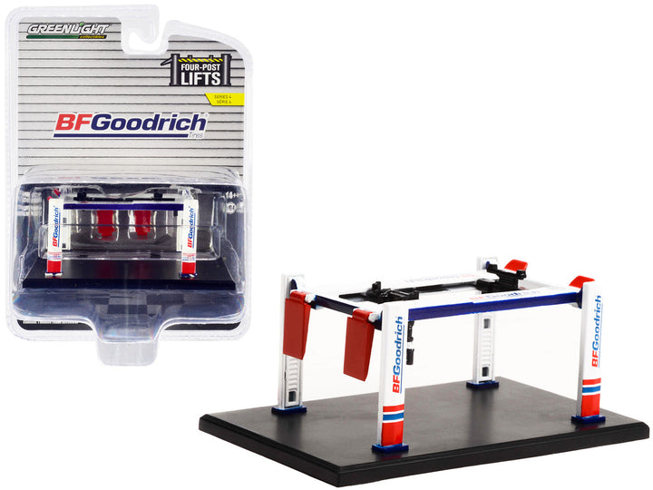 Adjustable Four-Post Lift "BFGoodrich" White and Red "Four-Post Lifts" "Four-Post Lifts" Series 4 1/64 Diecast Model by Greenlight-0