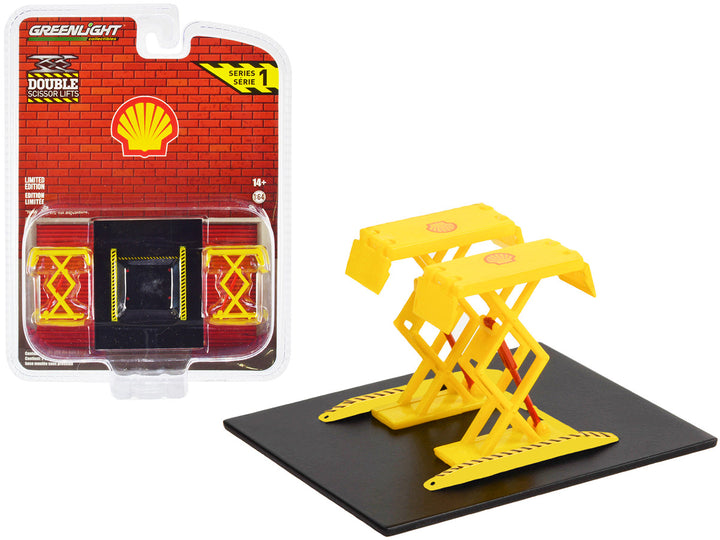 Automotive Double Scissor Lift "Shell Oil" Yellow "Double Scissor Lifts" Series 1 1/64 Diecast Model by Greenlight-0