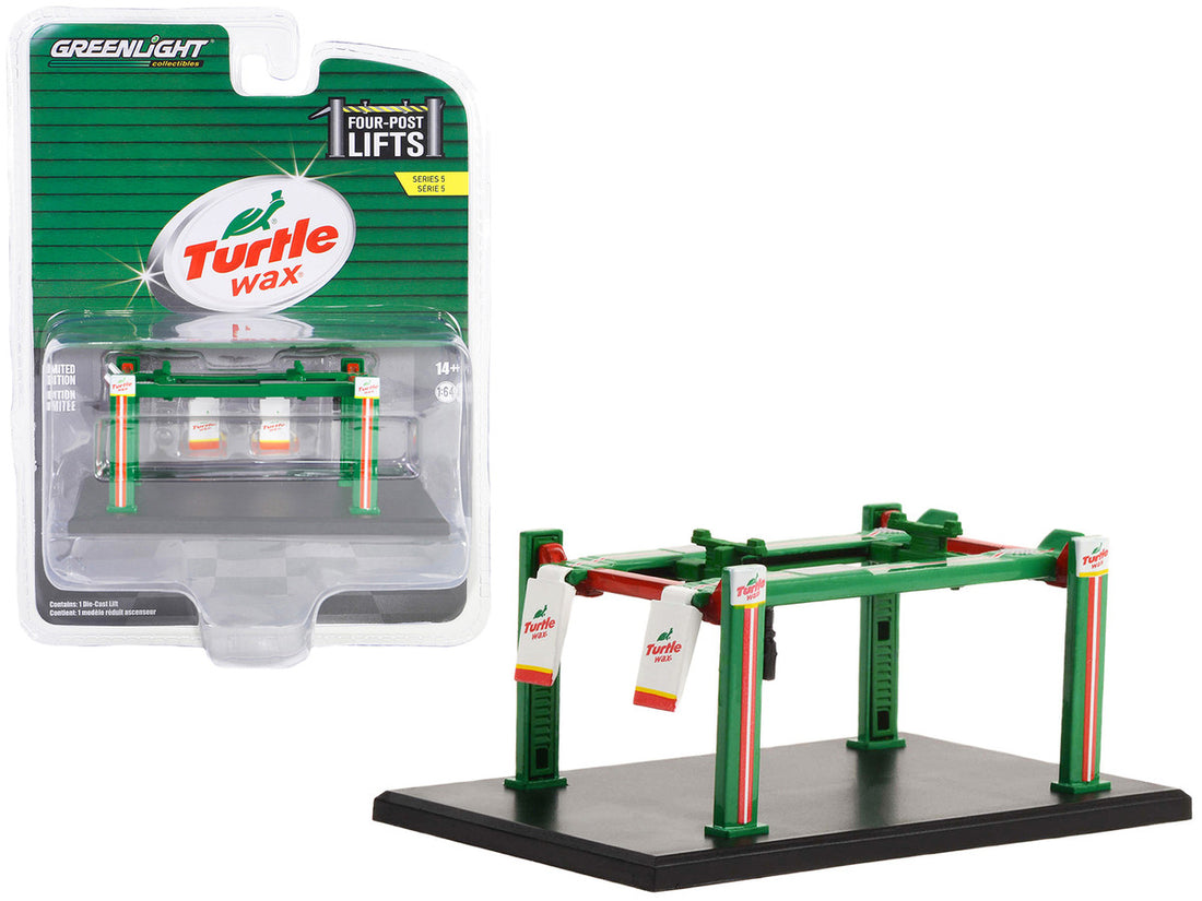 Adjustable Four-Post Lift "Turtle Wax" Green and Red "Four-Post Lifts" Series 5 1/64 Diecast Model by Greenlight-0