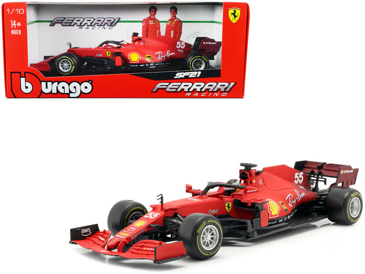 Ferrari SF21 #55 Carlos Sainz Formula One F1 Car "Ferrari Racing" Series 1/18 Diecast Model Car by Bburago-0