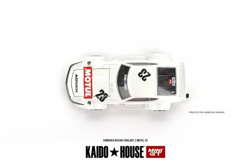 Nissan Fairlady 240z Motul in White 1:64 by Mini GT x Kaido House KHMG064 Top View