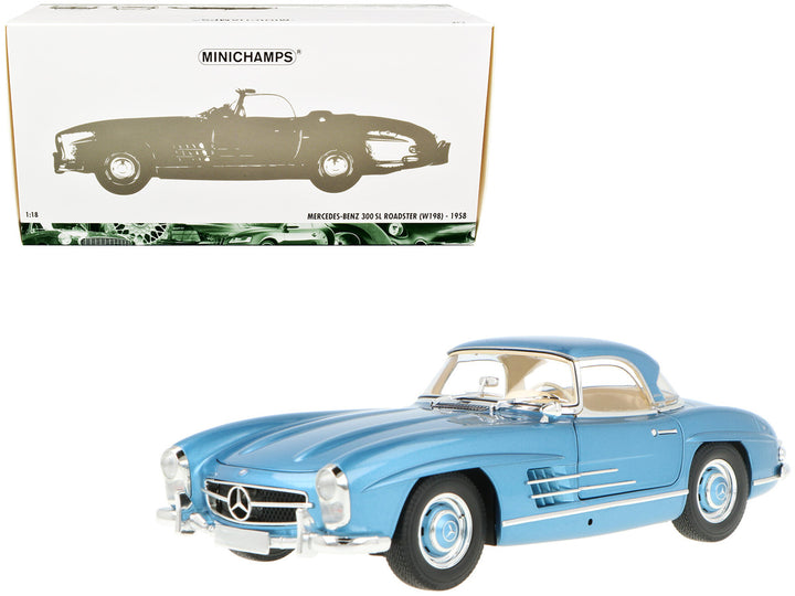 1958 Mercedes-Benz 300 SL Roadster (W198) Blue Metallic 1/18 Diecast Model Car by Minichamps-0