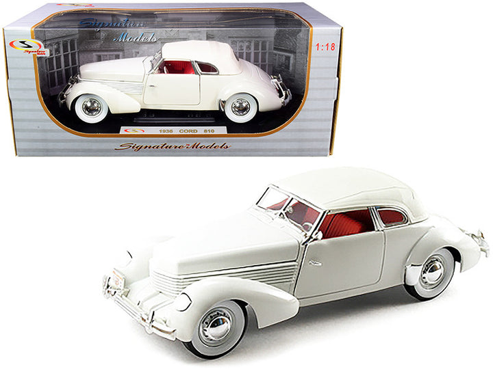 1936 Cord 810 Coupe White with Red Interior 1/18 Diecast Model Car by Signature Models-0