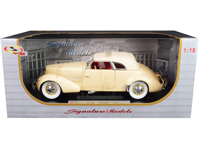 1936 Cord 810 Coupe Yellow with Cream Top and Red Interior 1/18 Diecast Model Car by Signature Models-0