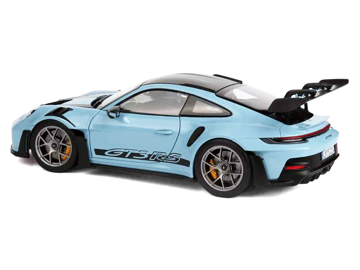 2022 Porsche 911 GT3 RS Weissach Pack Gulf Blue with Carbon Top and Hood Stripes 1/18 Diecast Model Car by Norev-1