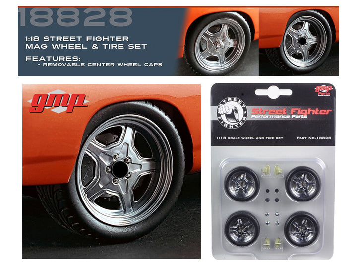 Street Fighter Mag Wheel and Tire Set of 4 pieces from "1970 Plymouth RoadRunner "The Hammer" "Fast & Furious" Movie 1/18 by GMP-0
