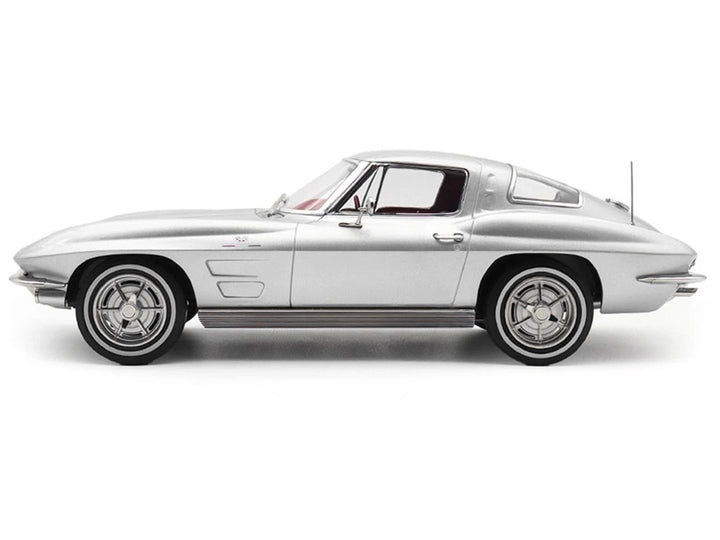 1963 Chevrolet Corvette Sting Ray Sebring Silver Metallic with Red Interior 1/18 Diecast Model Car by Norev-0
