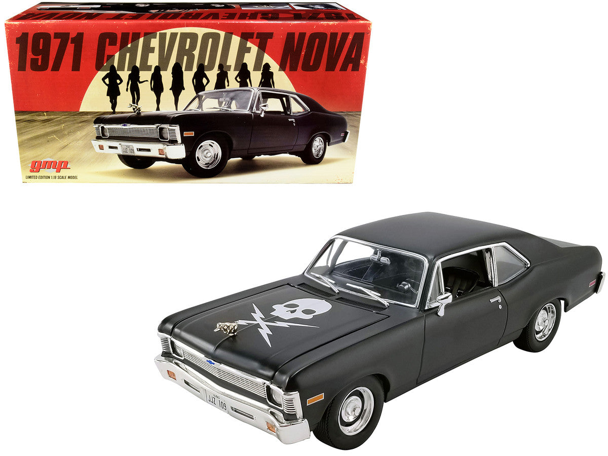 1971 Chevrolet Nova Matt Black "Death Proof" (2007) Movie Limited Edition to 792 pieces Worldwide 1/18 Diecast Model Car by GMP-0