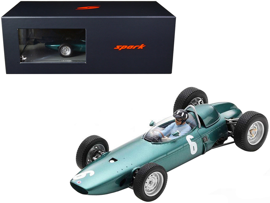 BRM P57 #6 Graham Hill Winner F1 Formula One Monaco GP (1963) with Driver Figure and Acrylic Display Case 1/18 Model Car by Spark-0