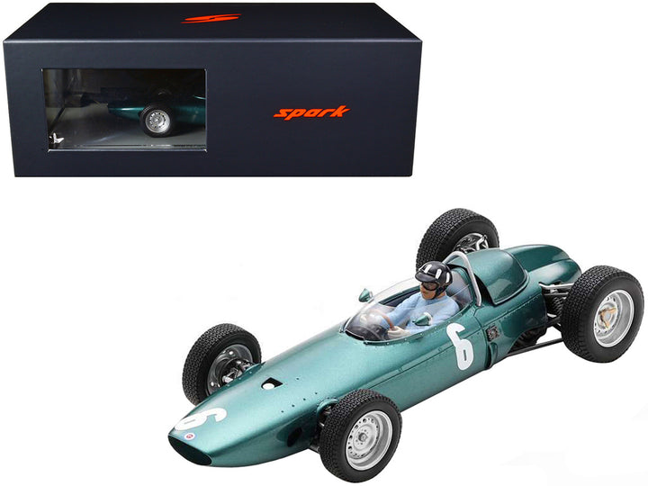 BRM P57 #6 Graham Hill Winner F1 Formula One Monaco GP (1963) with Driver Figure and Acrylic Display Case 1/18 Model Car by Spark-0