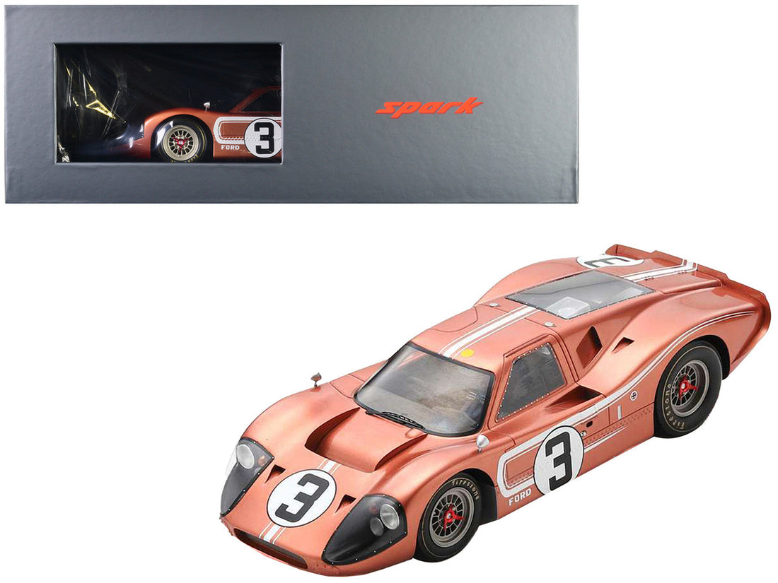 Ford GT40 MK IV #3 Mario Andretti - Lucien Bianchi "24 Hours of Le Mans" (1967) with Acrylic Display Case 1/18 Model Car by Spark-0