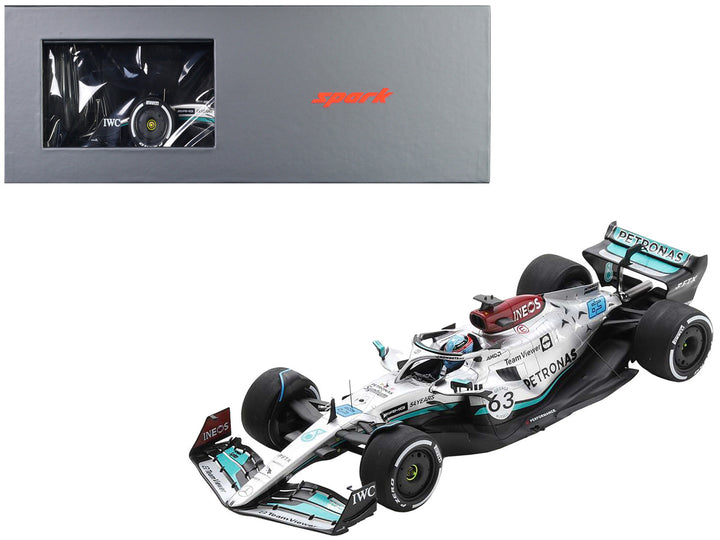 Mercedes-AMG W13 E Performance #63 George Russell "Petronas" Formula One F1 Belgian GP (2022) with Acrylic Display Case 1/18 Model Car by Spark-0