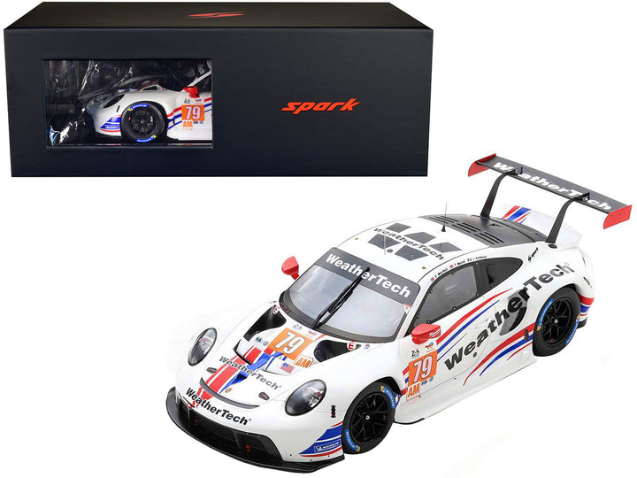 Porsche 911 RSR-19 #79 Cooper MacNeil - Julien Andlauer - Thomas Merrill "WeatherTech Racing" GTE Am 2nd Place "24 Hours of Le Mans" (2022) with Acrylic Display Case 1/18 Model Car by Spark-0