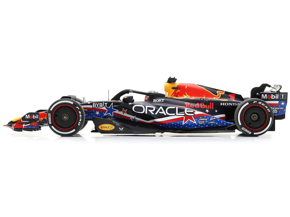 Red Bull Racing RB19 #1 Max Verstappen "Oracle" Winner Formula One F1 "United States GP" (2023) and Acrylic Display Case 1/18 Model Car by Spark-1