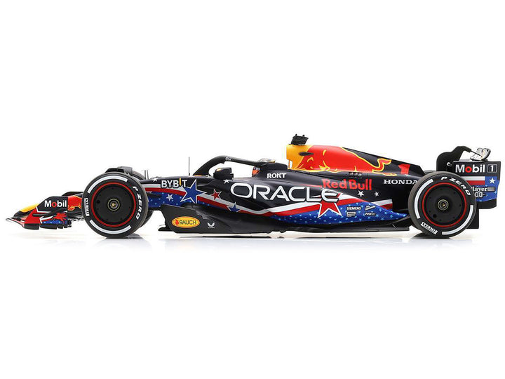 Red Bull Racing RB19 #1 Max Verstappen "Oracle" Winner Formula One F1 "United States GP" (2023) and Acrylic Display Case 1/18 Model Car by Spark-1