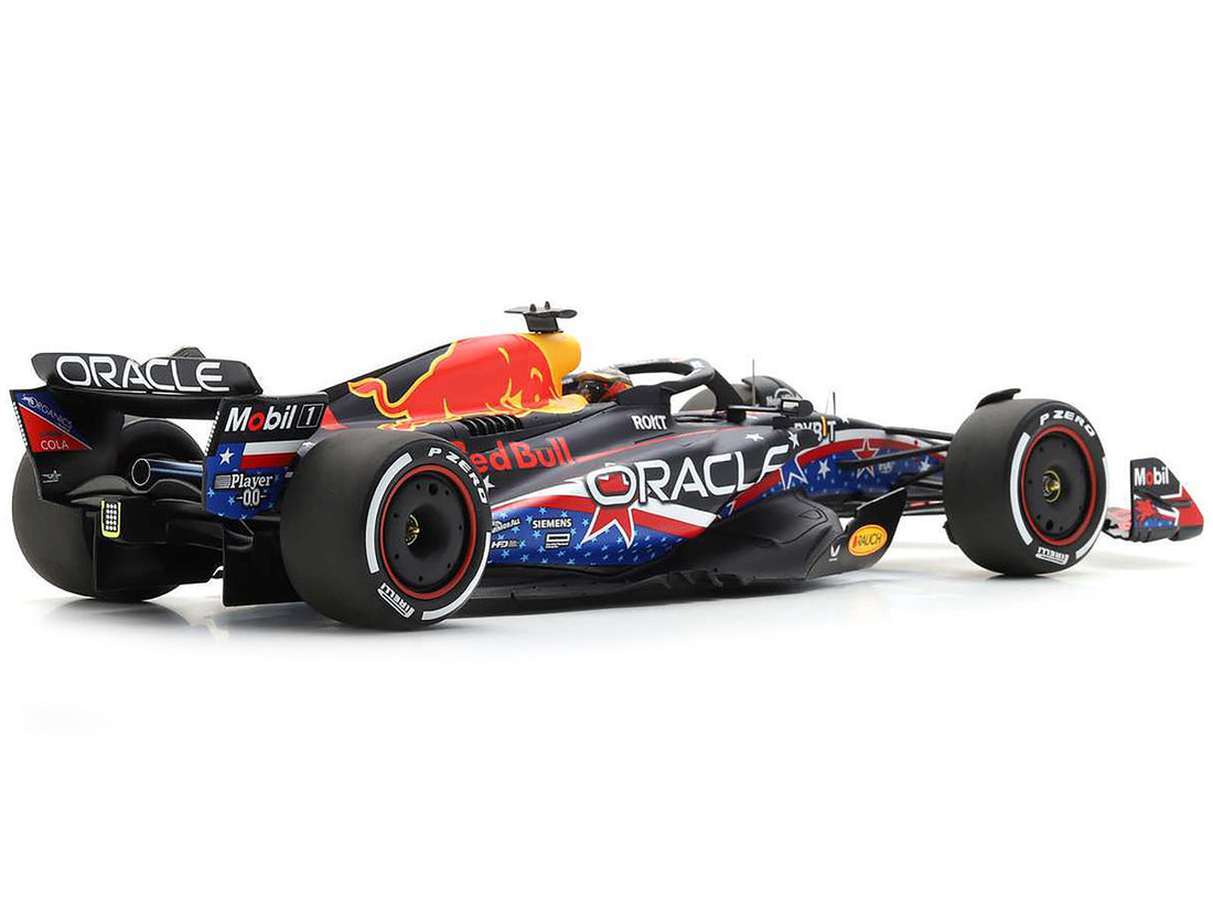 Red Bull Racing RB19 #1 Max Verstappen "Oracle" Winner Formula One F1 "United States GP" (2023) and Acrylic Display Case 1/18 Model Car by Spark-2